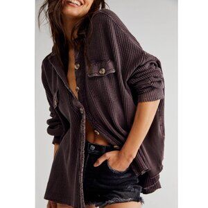 Free People Scout Jacket Oversized Button Up Waffle Knit Mole Brown Size XS